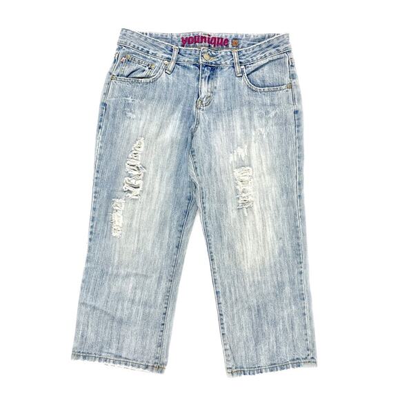 Light Wash Distressed Cropped Jeans - Picture 1 of 8